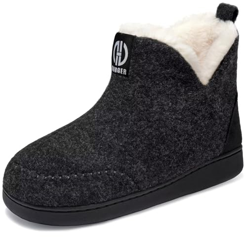 GURGER Chausson Montant Homme Feutre Fourrure Hiver Pantoufles Hautes Bottes Chaussons Femme Bottines Chausson Doublé Chaud Peluche Noir 44 45