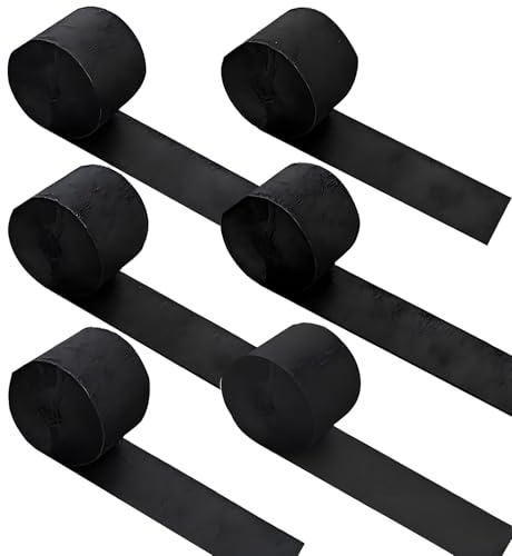 XIKSXITN 6 Rolls Crepe Paper Streamers, Black Streamers for Party Decorations, Wedding Decorations, Birthday Decorations, Baby Shower Decorations (1.8 Inch x 82 Ft/Roll)