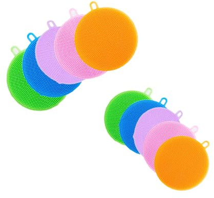 DoHTeck 10 pezzi di spugna in silicone per posate, spazzola per lavare i piatti, spazzola multifunzione per la pulizia della cucina in silicone a doppia faccia