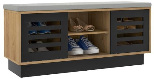 COSTWAY Schuhbank, 2 in 1 Sitzbank & Schuhregal 6 Fächer, mit 3 verstellbaren Ablagen, Schuhaufbewahrung mit Sitzkissen, 99,5 x 34,5 x 46 cm, modern (Natur)
