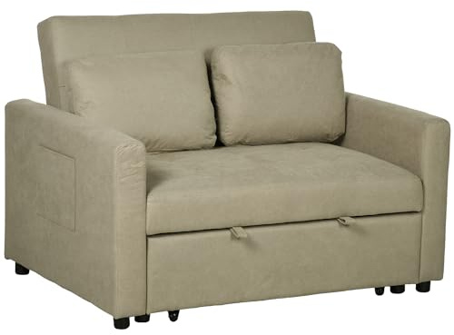 HOMCOM 2 Seater Sofa Bed Convertible Bed Settee with Cushions, Pockets, Brown