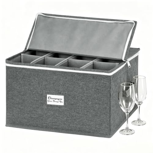 Boczif Förvaringslåda för vinglas | Vinglashållare förvaringsbehållare med lock, flikfönster, glaskartong för 12 vinglashållare, champagneflöjt, kristall