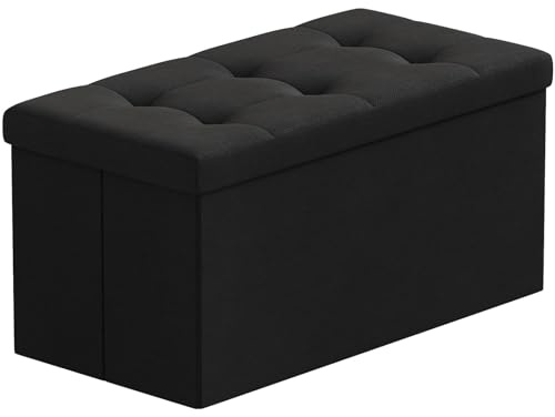 BRIAN & DANY Baúl Puff Taburete Plegable de Almacenamiento otomano, Taburete de Lino, reposapiés Plegable para Asiento - Negro, 76 x 38 x 38 cm