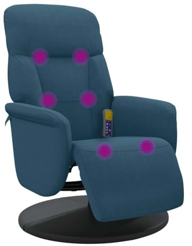 vidaXL Massagefåtölj med fotstöd blå sammet