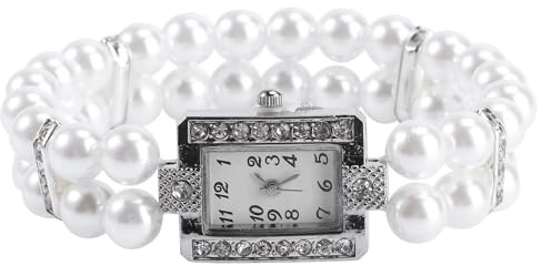 PACKOVE Digitale Uhren Perle Uhren Für Frauen Smartwatch Manschettenarmbänder Für Frauen Armbanduhr Betrachten Armreifen Für Damen Damenuhren Schmuck Fräulein Diamant Weiß
