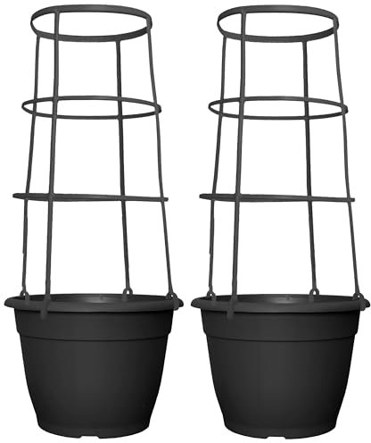 Muddy Hands Set of 2 – 9.5 Litre Black Plastic Trellis Planters Climbing Plants Support Sweet Pea Runner Bean Tomato Plant Pots