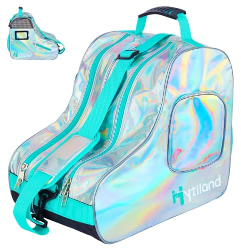 Hytiland Roller Skate Bag for Inline Skates Ice Skates and Figure Skating Stylish Plain Holographic Fashion Design Spacious Big Capacity Breathable Mesh Waterproof Durable for Women and Youth