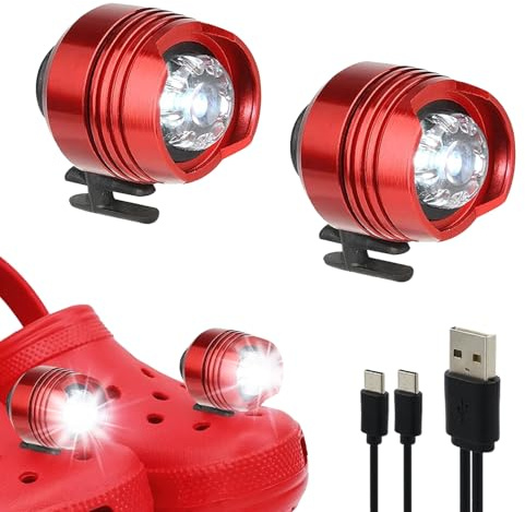 Rechargeable Headlights for Shoes, 2PCS Shoe Charm Lights with 3 Light Modes, Camping Accessories Shoe Headlights, IPX5 Waterproof Shoe Decoration Lights for Walking Hiking Festival Gift