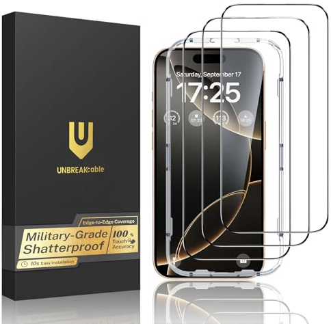 UNBREAKcable 3-Pack Screen Protector for iPhone 16 Pro, Full Coverage