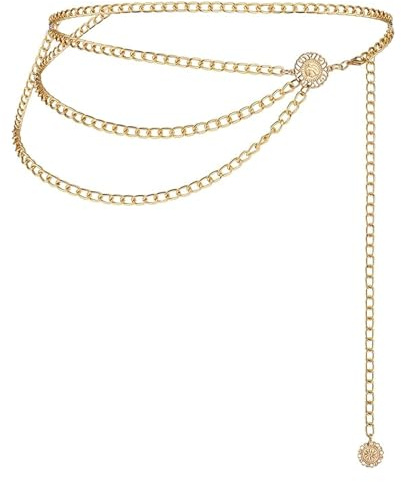 Cinturón de Cadena de Metal Dorado Multicapa, Cinturón de Cadena Ajustable para Mujer, Joyería Sexy para el Cuerpo, para Vestidos, Vaqueros y Pantalones
