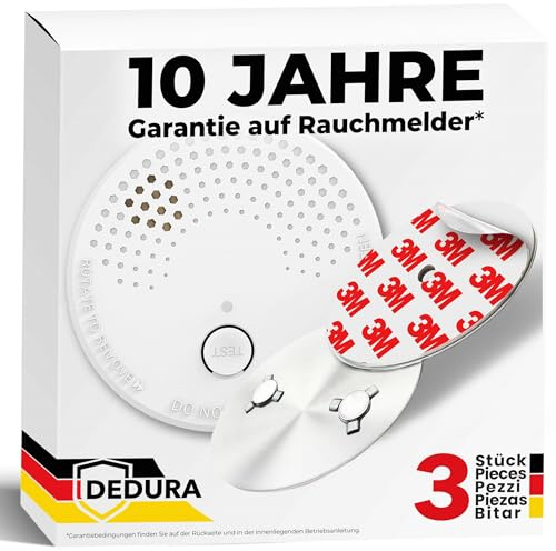 Rauchmelder mit Magnethalterung 3er Set - Rauchmelder ohne Bohren und Schrauben mit 10 Jahre Garantie - Rauchmelder Magnethalter mit extra starken Klebepads