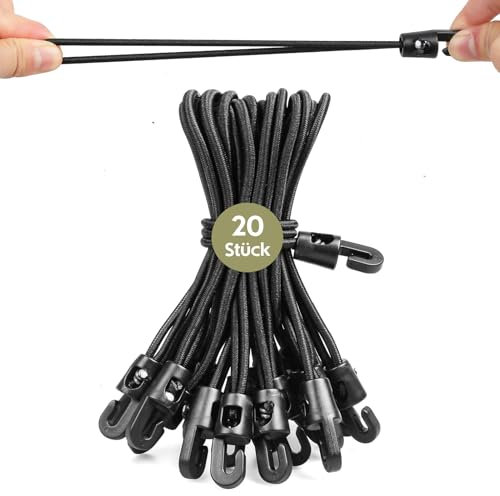 Moinkerin 20 Stück 15cm Schwarze Spanngummis mit Haken - wasserdichtem und UV - beständigem，Expander mit Haken & Planenspannern, geeignet zum Fixieren von Planen, Campingzelten