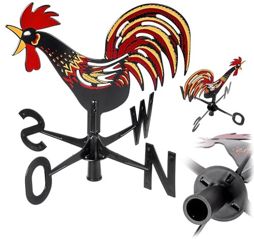 KADAX Wetterhahn 43 x 42 cm, Wetterfahne aus robustem Kunststoff, Windrichtungsanzeiger für Dach, Gartenhaus & Zaun, Windfahne, Windanzeiger für Garten (Hahn)