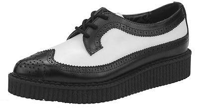 Icon Carnaby Street (T.U.K. Wingtip A8643 Unisex Adults Black White Leather Low Sole Creeper Brogue Shoes Size UK 3-12 EU 36-46 (Black White, UK Footwear Size System, Adult, Men, Numeric, Medium, 9)