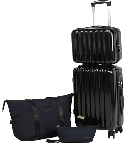 Fergana 20-Inch PC Hard Shell Carry-On Luggage Set – Lightweight Cabin Suitcase with Spinner Wheels, TSA Lock, Travel Duffel, Vanity Case & Toiletry Bag (Gloss Black)