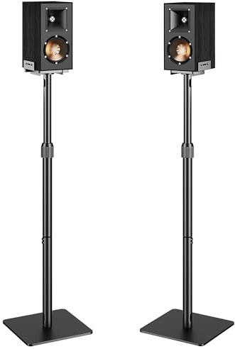 PEGZONE Height-Adjustable Speaker Stands Pair,11LBS Capacity,Height Adjustable from 33.4 to 44.0,Surround Sound Speaker Stands,Cable Management,Black,1 Pair