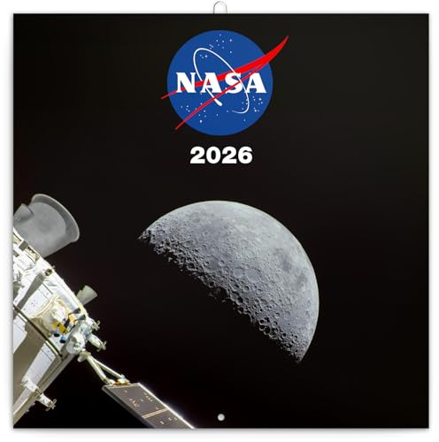 NOTIQUE Calendario de pared 2026 NASA, calendario mensual en folleto, diseño estético 30 x 30 cm (abierto 30x60)