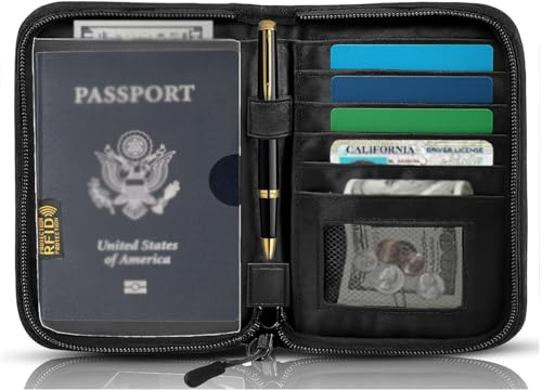Passport Holder for Travel Essentials, RFID Blocking Protector Passport Wallets, Passport Document Organizer Case for Travel Must Have, Passport Book for Women, Couple, Family Cards, Tickets, ID, Cash