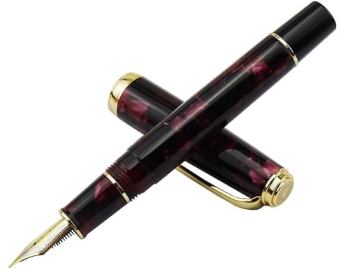 EPANO Retro Acrylic Resin Fountain Pen Nebula Series EF/F Nib Ink Pen Dark Red with Converter Business Office Writing(EF 0.4)