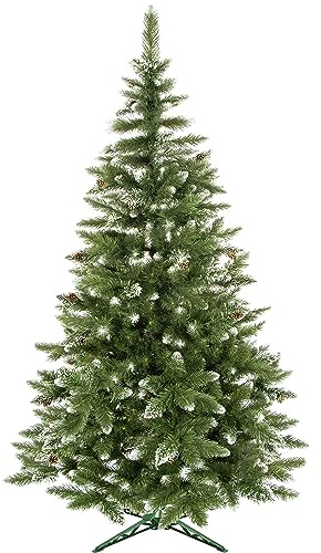 Árbol de Navidad artificial de 220 cm con efecto de nieve de diamante, con soporte, agujas realistas, árbol de Navidad artificial, ideal para Navidad, 220 cm Springos