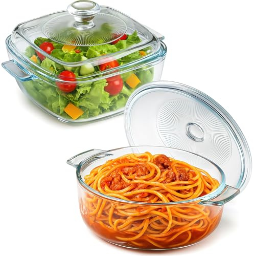 2 Pack Small Glass Casserole Dish with Lid 0.8L Glass Baking Dishes for Oven Microwave Clear Covered Casserole Cookware Bakeware for Baking Cooking