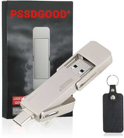 PSSDGOOD 512 GB USB-C-stick, snabb 550 MB/s 2-i-1 extern SSd-hårddisk, typ C A USB3.2 Gen2 ssd extern hårddisk, minne för mobiltelefoner med Type-C-gränssnitt/surfplatta/Windows/Mac