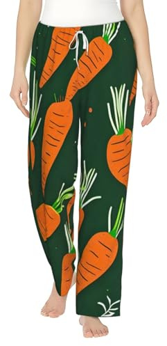 EKPASVC Pantalones de pijama de franela con estampado de zanahoria feliz, pijama de forro polar suave con cintura elástica y bolsillos laterales, Negro, L