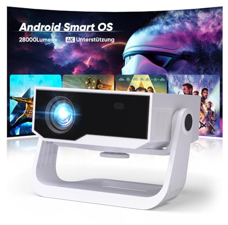 2026 Neuer Smart Beamer 4K Unterstützung, Android 11, Full HD 1080P, 28000 Lumens, WiFi 6 & BT 5.2, 120° Verstellbarer Ständer, Elektrischer Fokus, Trapezkorrektur, Heimkino Beamer für Switch/PS5