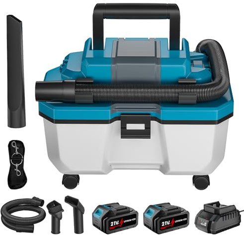 Aspirapolvere a batteria per Makita da 18 V, aspirapolvere industriale con filtro HEPA, ugello universale, 15 kpa, 10 l, per casa, garage, auto e officina (batteria 3000 mAh *2)