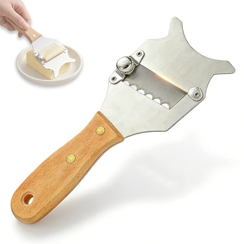 Rebanador de Trufa con Mango de Madera, Afeitadora de Queso de Espesor Ajustable, Cortador Multiusos para Trufas, Queso, Mantequilla y Chocolate, con Orificio para Colgar