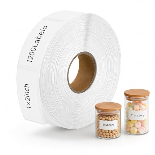 Wosyoodo 1200 Étiquettes Autocollantes, Autocollants avec Ligne de Déchirure Amovibles, Étiquettes Adhésives pour Pots à Confiture, Bocaux, Épices, Boîtes de Rangement et Contenants Alimentaire(25x50m
