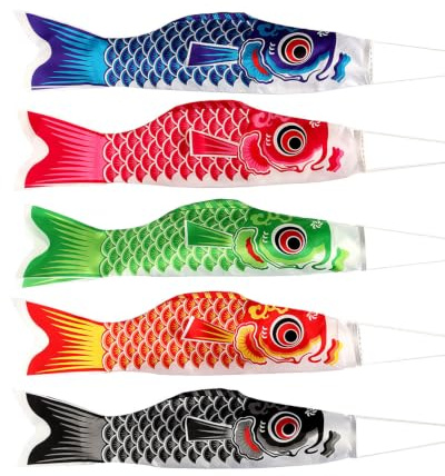 LONZIKP Manga de Viento Koinobori 5 Unidades Decoración Japonesa Colgante Alta Durabilidad Anti-Vientos Fuertes para Ambientes Zen y Restaurantes