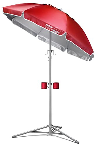 Wondershade Ultimate Portable Sun Shade Umbrella – Lightweight Adjustable Outdoor Patio & Beach Umbrella with Tripod Base (Red)