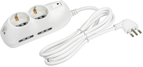 BTICINO Ciabatta Multipresa Elettrica Slot 6 Posti, 2 Polivalenti Schuko 10/16A + 4 Bivalenti 10/16A, Ciabatta Elettrica con Interruttore e Cavo 1,5m Spina 10A, Robusta Salvaspazio Flessibile, Bianco