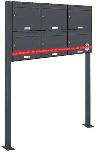 AL Briefkastensysteme 6er Standbriefkasten in Anthrazitgrau RAL 7016 als 6 Fach Briefkastenanlage DIN A4 in Postkasten Briefkasten Design modern