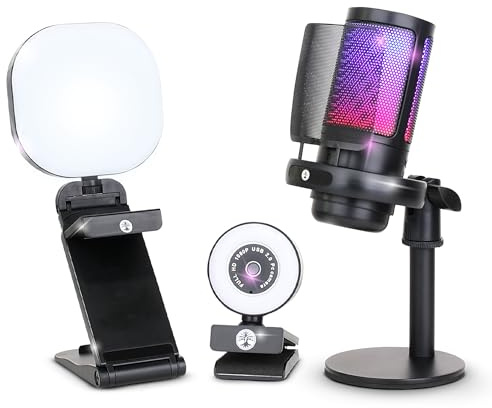 Webbkamera strömningssats för spelinställningar – 1080P HD-kamera, RGB USB-mikrofon och LED-ljus, allt-i-ett-streamingtillbehör för Twitch, YouTube, Zoom, WFH. PC/Mac-kompatibel (inspelningskort