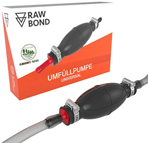 RAWBOND® Universal Handpumpe für Flüssigkeiten - Praktische Umfüllpumpe mit extra robusten Schläuchen - Kraftstoffpumpe z.B. auch geeignet als Benzinpumpe, Öl Handpumpe oder Wasser Umfüllpumpe