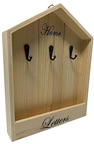 Vetrineinrete® Cassetta portachiavi a forma di casa in legno 3 ganci appendichiavi da parete bacheca per chiavi da decorare con decoupage ingresso 07078 A68