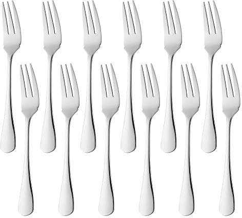 SUNSENGEUR Fish Forks Set of 12, Stainless Steel, Mirror, Oxford (7.9 inches, Silver)