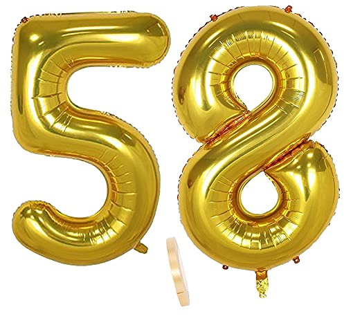 Folienballon Zahl Deko Gold 58 für Frauen Männer, XXL 100cm Riesen Nummer Aufblasbar Helium Ballon Figuren Zahlen Luftballons für 58. Jahre Mann Frau Geburtstag Hochzeit Jubiläum Party Dekoration