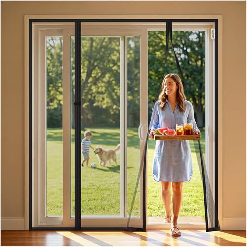 HADOR Magnetic Screen Door, Fits Door Size 72 X 80, Door Mesh with Magnetic Closure and Super Strong Magnets, Heavy Duty Double Opening for Sliding Patio and French Doors