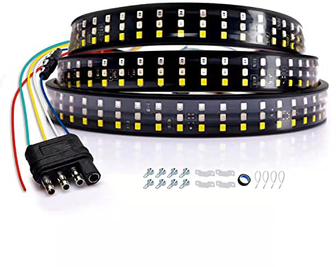 Akarado LED Tailgate Light Bar Triple Row 60'' Truck Tailgate Strip Light 5 Functions Red Brake/Amber Turn Signal/White Revers/Double Flash/Running Light IP67 Waterproof LED Tailgate Light Bar