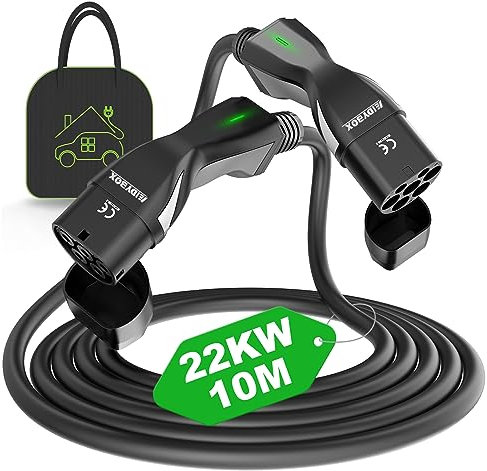 EIDYBOX Ladekabel Typ 2 22KW Dreiphasig 10M EV Ladegerät 32A Kompatibel Mit Model S/3/X/Y, E-Golf/E-UP/ID.3, I3/I8, EQC/EQS