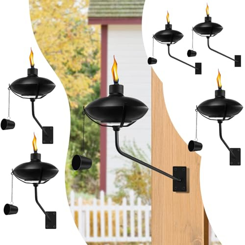 FAN-Torches Confezione da 6 torce alla citronella da Parete, 510,3 g, torce da Giardino per Esterni, Ricaricabili, in Metallo, per Cortile, Patio, terrazza, Giardino, Feste, Paesaggio