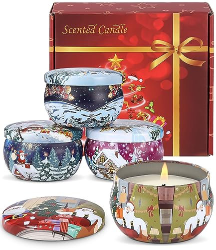 4 Stück Duftkerzen Geschenkset Set,Weihnachten Geschenke Christmas Scented Candles Set Duftkerze Sojawachs Duftkerzen Geschenk Set Aromatherapie Kerzen Weihnachtskerzen Set für Weihnachten