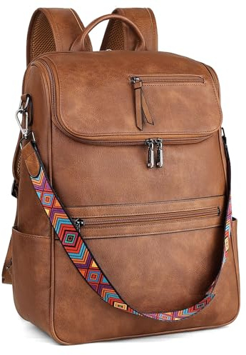 FADEON Laptop Backpack for Women, Vegan Leather 15.6 inch Computer bag