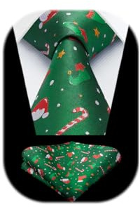HISDERN Corbatas de Navidad para Hombre Patrón Festivo Xmas Fiesta Conjunto Corbata y Pañuelo de Año nuevo