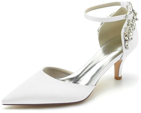 MINITOO Scarpe da sposa da donna cinghie tacco basso sera décolleté MY040, My040 Bianco tacco 6 cm, 40 EU