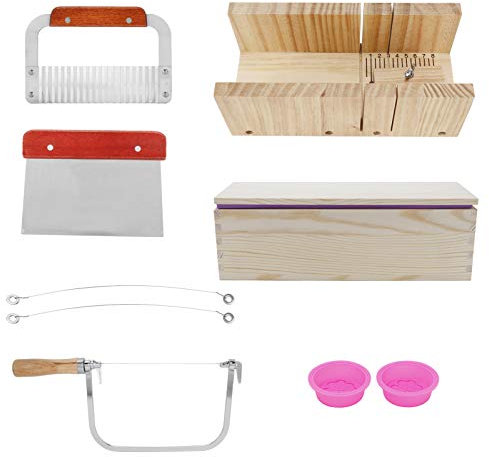 Kit para hacer jabón, 9 moldes de jabón de 1200 ml, cortadores de jabón para hacer jabón, juego de moldes de jabón de silicona con caja de madera rectangular