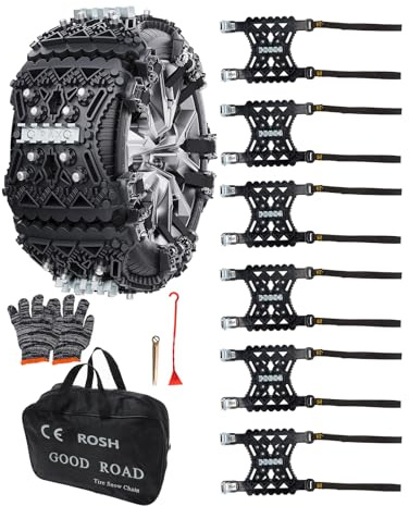 KYX Tire Chains for Car/SUV/Pickup Truks, Adjustable Universal Emergency Snow Chains for Tire, 8.7-11.1 inch, Caoutchouc, Big, 6 Pcs